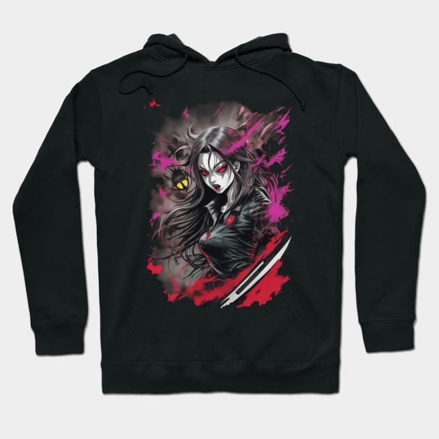 Colorful anime bloody vampire girl lots of red manga style Hoodie by Terror-Fi